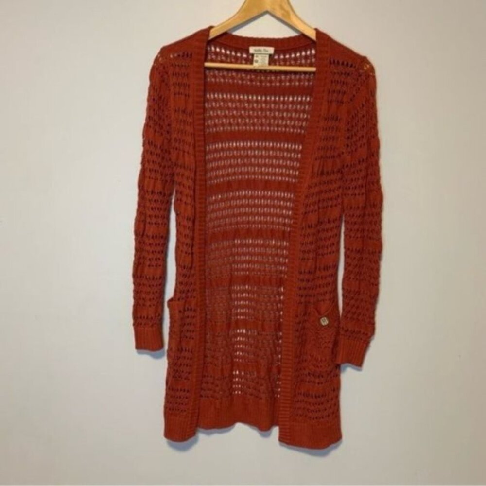 Matilda Jane Henna Secret Fields Cardigan open front Crochet sz XS Burnt red